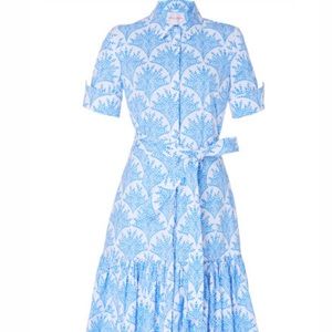 Carolina Herrera Belted Printed Cotton-Blend Midi Dress in blue 4